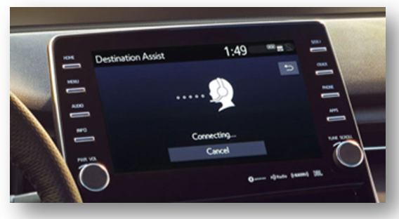 Safety Connect emergency in toyota with black and beige interior